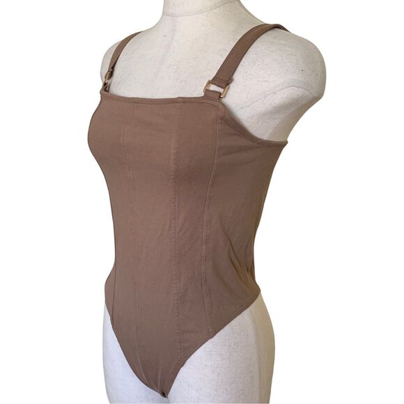 H&M Brown Thong Bodysuit Top with Gold Detail Women’s Size S - Picture 2 of 9